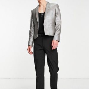 Asos Design cropped blazer in silver shimmer